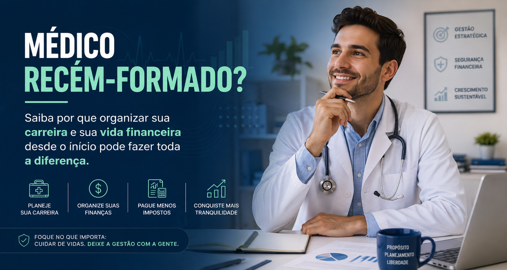 Médico recém-formado? Saiba por que organizar sua carreira e sua vida financeira desde o início pode fazer toda a diferença.